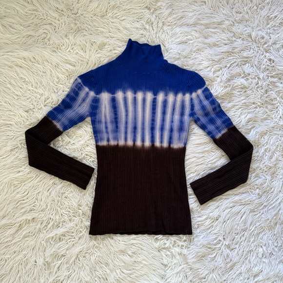 Proenza Blue and Brown Tie dye Wool Turtleneck
